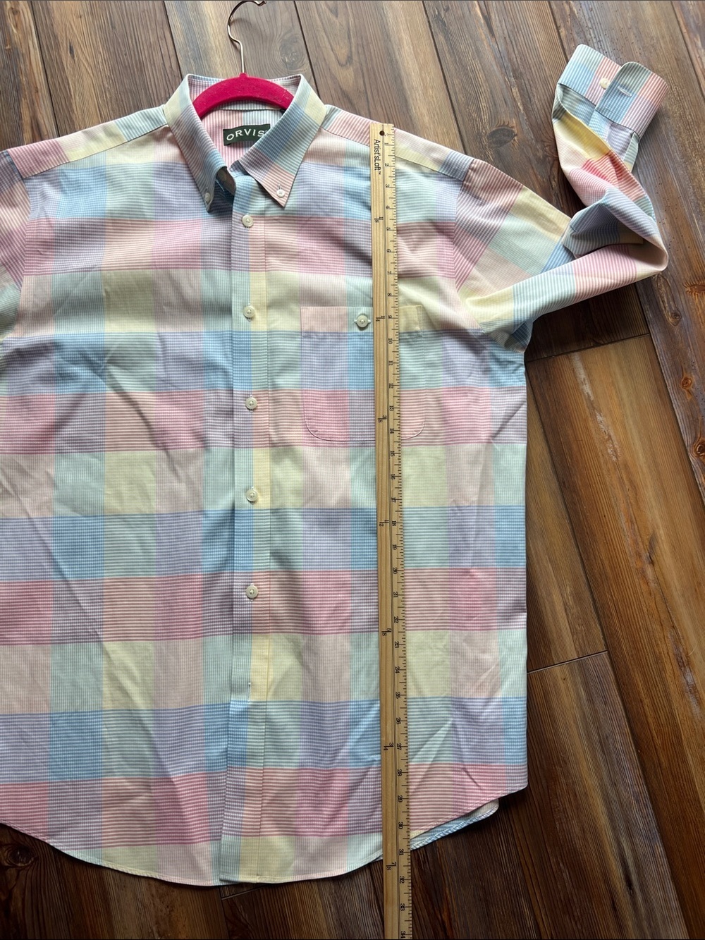 Orvis Pastel Checkered Button-Up Shirt in Yellow, Blue, Pink - Picture 10 of 10